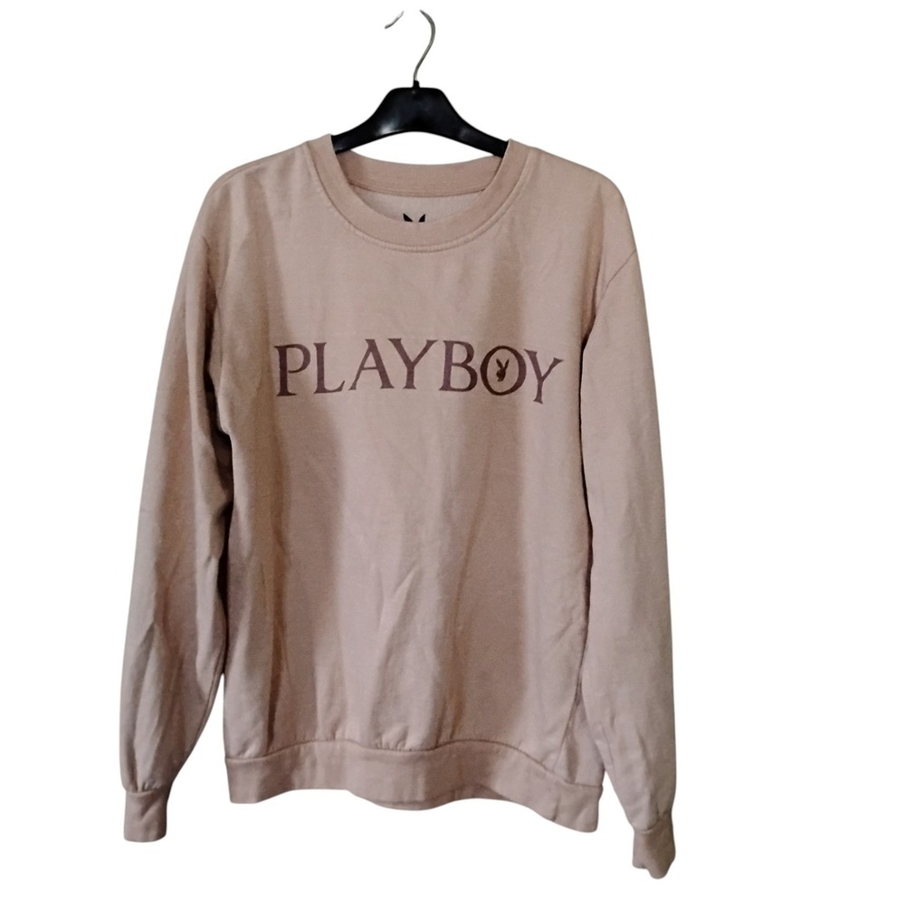 Playboy Womens Logo Graphic Sweatshirt Pink Mauve Crewneck Pullover Medium